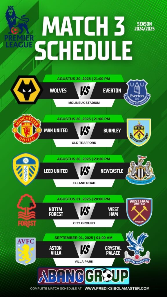 Jadwal Liga Inggris Pekan ke-3 Musim 2025/2026 – prediksibolamaster