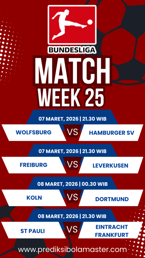 Jadwal Liga BUNDESLIGA Pekan ke-25 – 07 & 08 Maret 2026